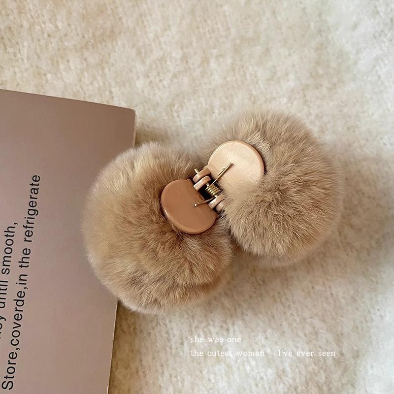 

Заколка из натурального меха кролика рекс, клипса-краб для высокого хвоста, осенне-зимний плюшевый зажим, аксессуар для волос кофейный