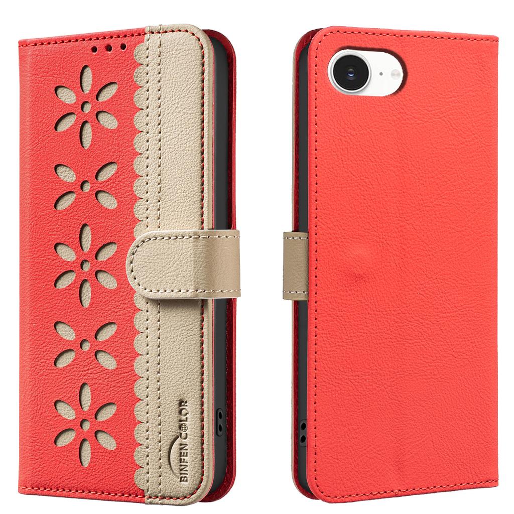 For iPhone 16e Leather Case BINFEN COLOR BF36 Floral Pattern Phone Cover RFID Blocking Wallet Stand