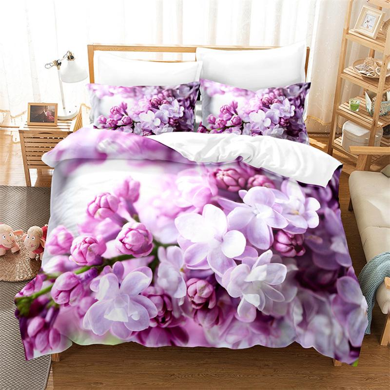 Comforter Purple Flower Double Bed 200X200 Thin Floral Bedding Set 3Pcs 2Pcs With Single 220X240