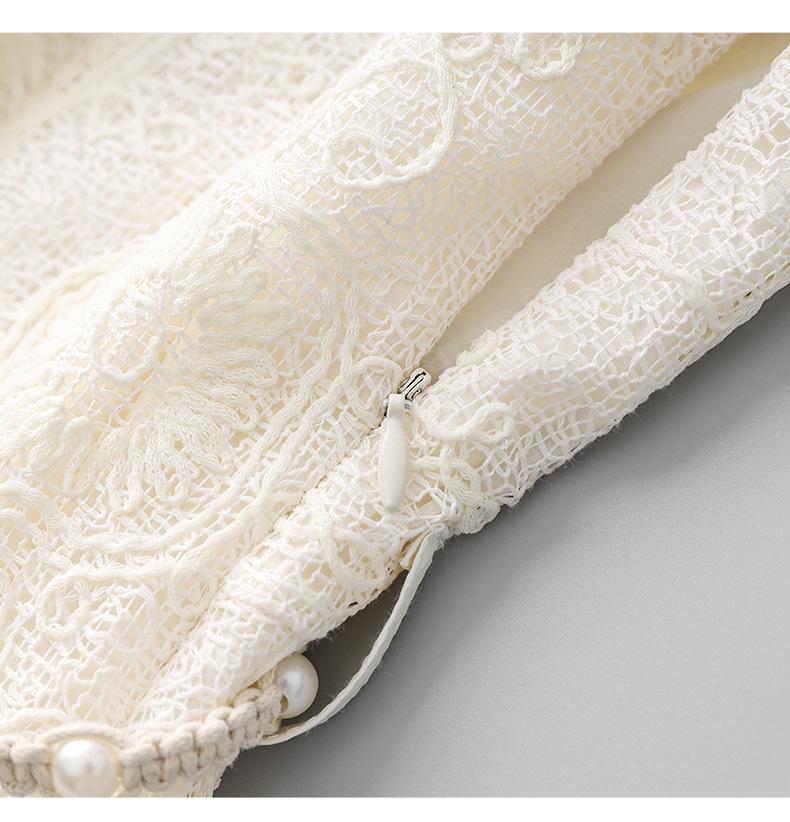 Nanyou Elegant Handmade Shell V-neck Embroidered Sleeveless Dress - Summer Vacation Style