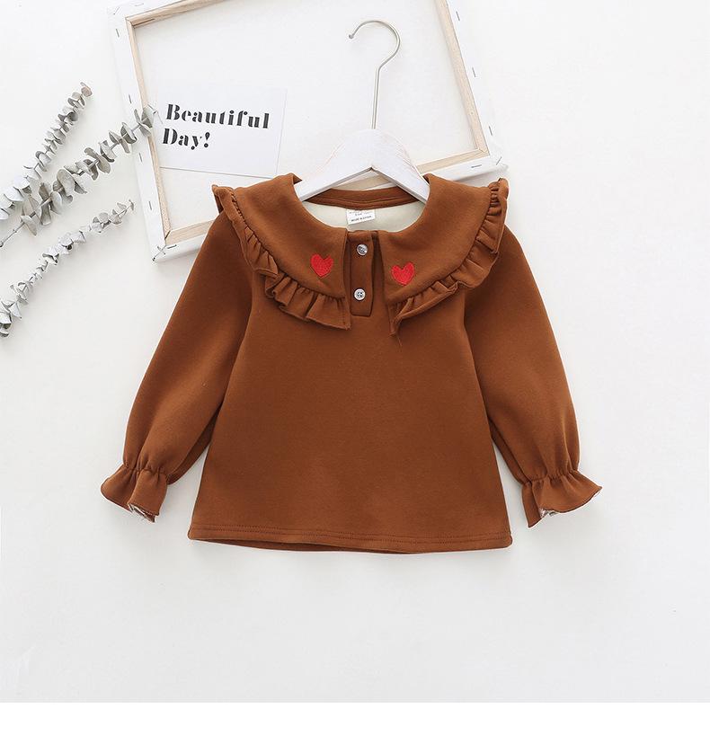 2022 Autumn/Winter Heart Embroidery Velvet Children's T-shirt with Sweet Big Lapel