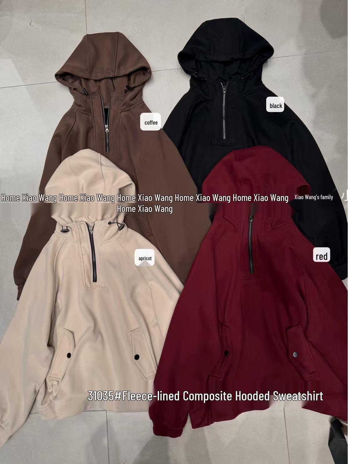 

Xiao Wang s Winter Korean Loose Plus-Size Half-Zip Fleece Hooded Sweatshirt One Size абрикосовий