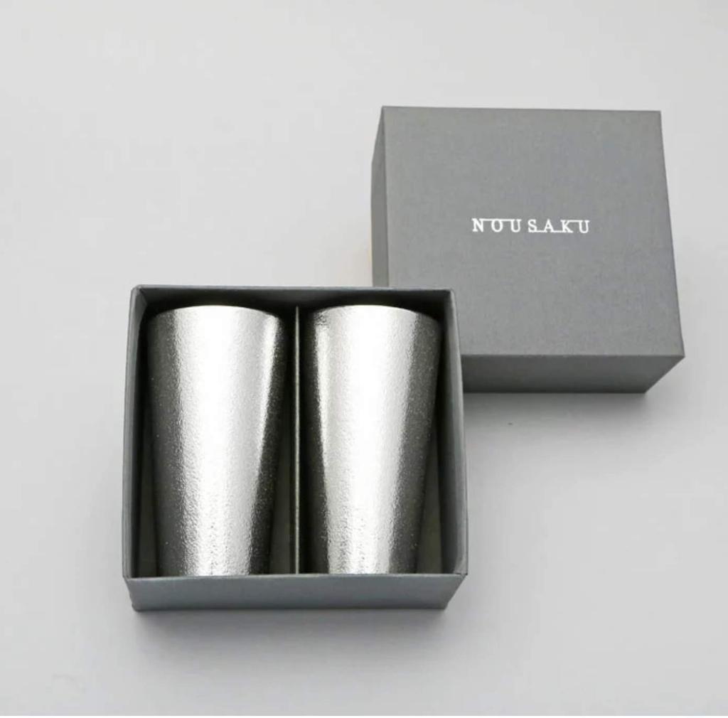 [Teshigoto Club] Red Ribbon and Washi Paper Wrapping: Nousaku Beer Cups, 270cc, Set of 2, Tin, Beer, N=2
