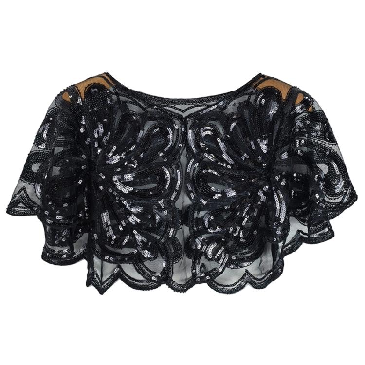 

Openwork Mesh Scarf Embellished With Beads And Floral Sequins Stylish Capelet Stole For Women Daily Outfits Travel чёрный