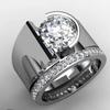 Luxury Women Round Rhinestone Inlaid Wide Band Geometric Ring Party Jewelry Gift