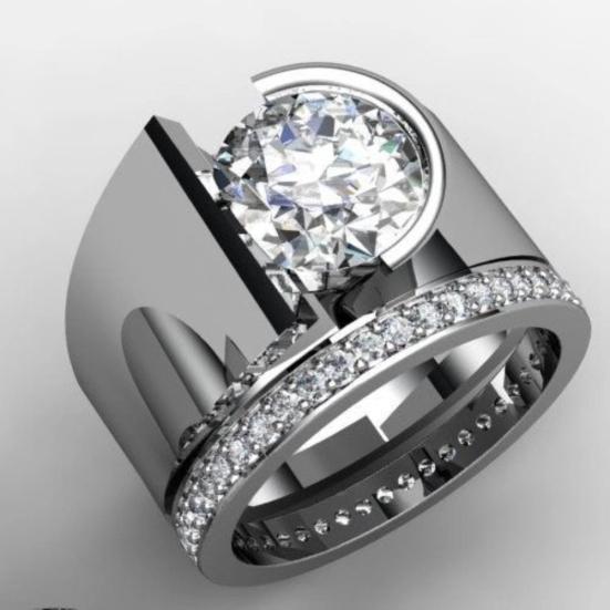 Luxus Frauen Runde Strass Intarsien Breites Band Geometrische Ring Party Schmuck Geschenk
