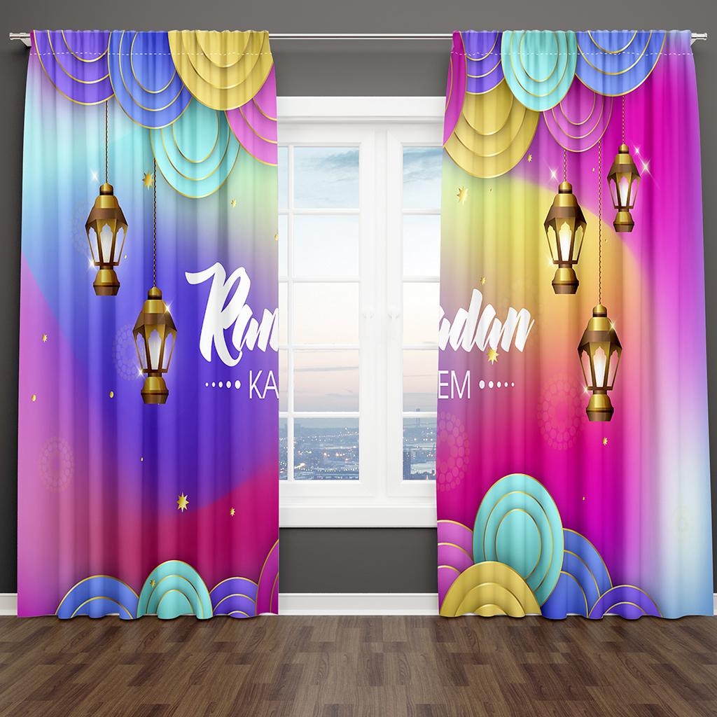 2Pcs Shiny Gold Star Red Ramadan Kareem Window Curtains Blinds For Kids Bedroom Living Room Bathroom Kicthen Door Home Decor