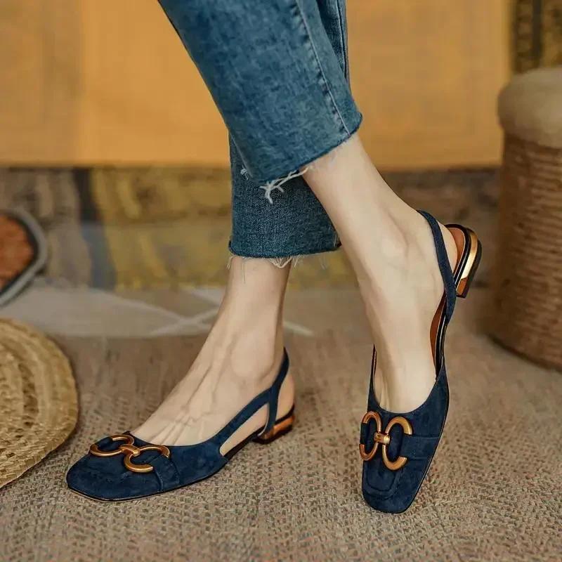 Women's Sandals Elegant Office Ladies Shoes and Sandals Women Casual Shoes Square Heel Sandals Slip On Woman Flats