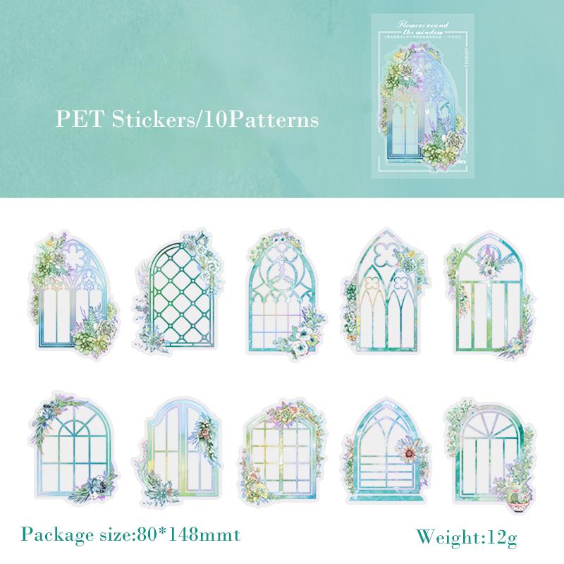 Journamm 10pcs/pack Flowers Window Stickers Laser Silver Decor Junk Journal DIY Srapbooking Aesthetics Stationery PET Stickers