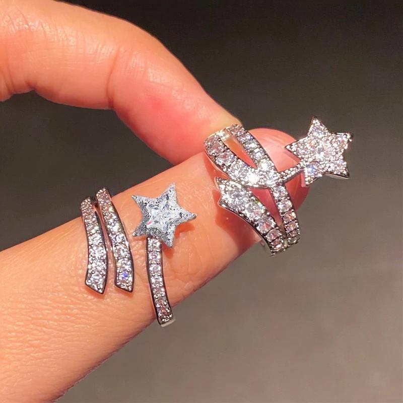 Huitan Delicate Shining Star Ring Female Fashion Engagement Party Accessories Luxury Bright CZ Wedding Band Statement Jewelry