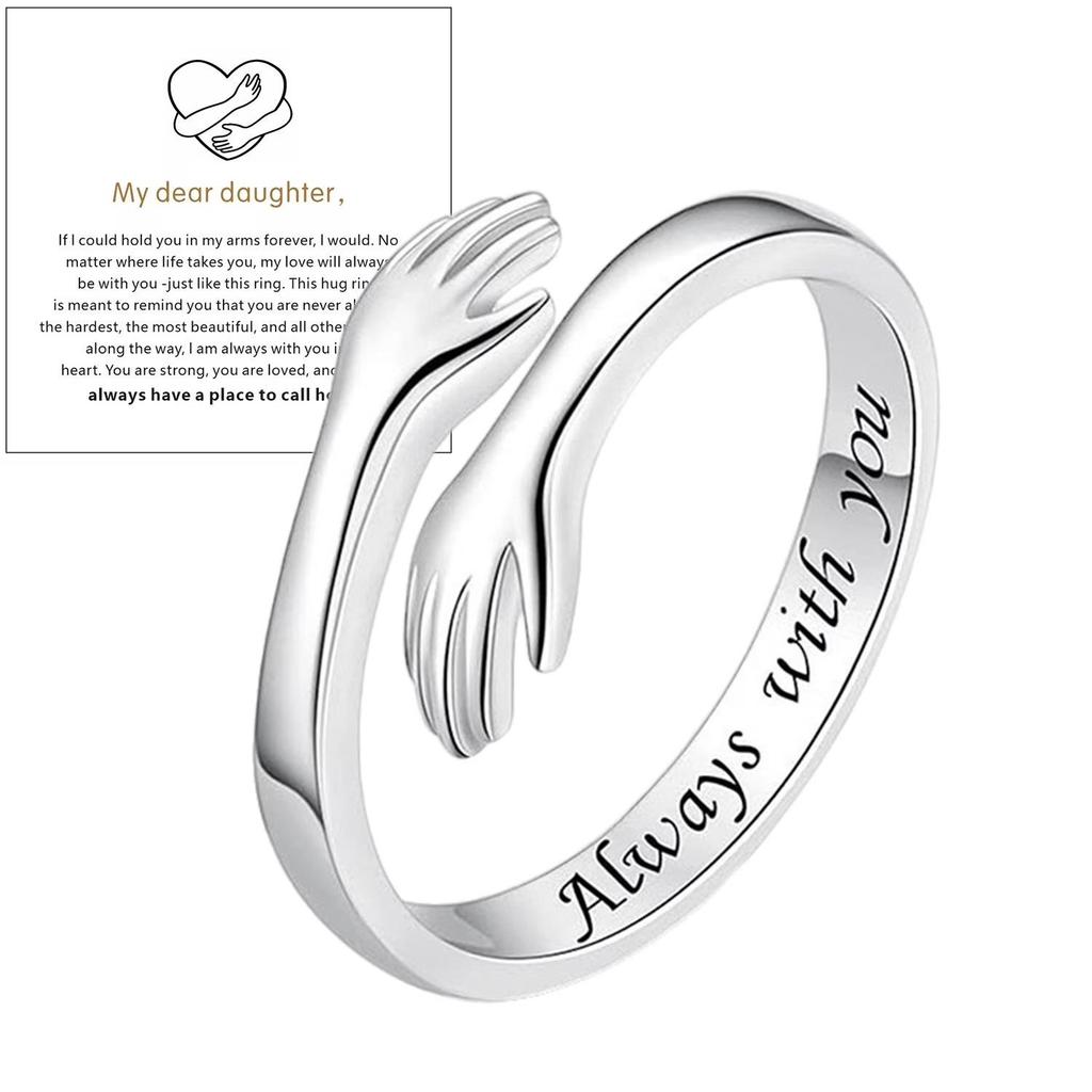 Engraved Women's Hugging Hands Ring – Fashionable European & American Style with English Letter Design
