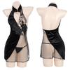 Sex underwear Sexy cheongsam Perspective butterfly top Pure desire strap one-piece three-point outer blouse Large size set