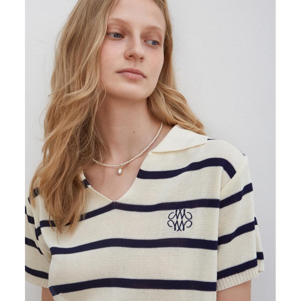 

NICKNICOLE NICOLE STRIPE COLLAR HALF KNITIVORY