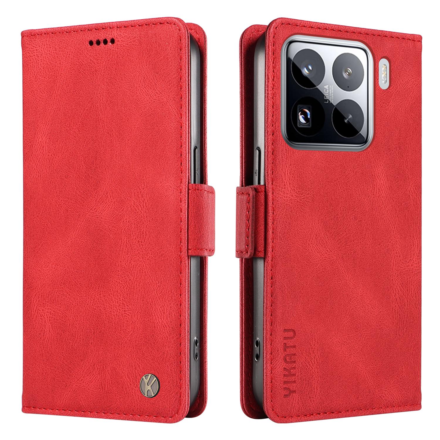 

YIKATU YK-005 For Xiaomi 15 Pro Case PU Leather Wallet Phone Cover Skin Touch Feeling Red