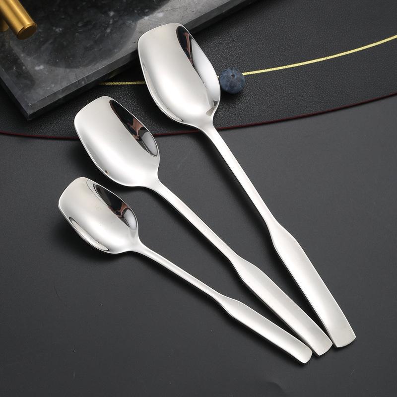 304 Stainless Steel Square-headed Spoon Long Handle Western Dining Teaspoon Coffee Dessert Spoons Silver Tableware