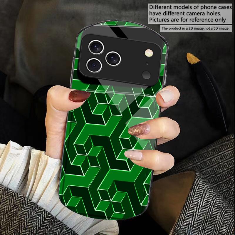 Abstract geometric grid For iPhone 17 16 15 14 Pro 13 Plus 12 mini 11 Pro Max XR X S 7 8 Elliptical Tempered Glass Phone Case