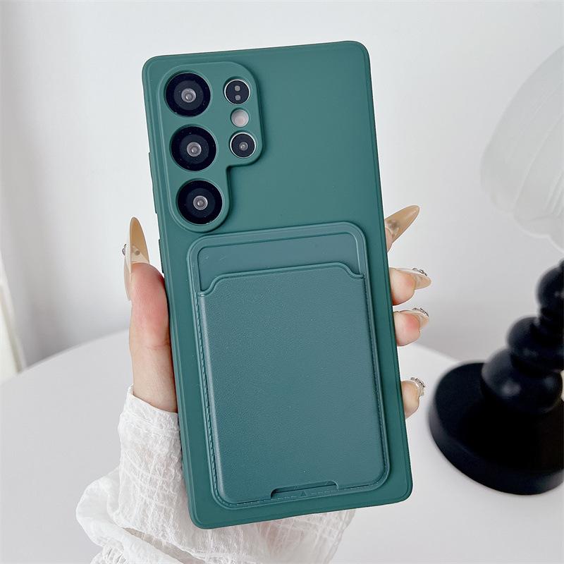 Luxury Solid Color Card Bag Wallet Holder Phone Case for Samsung Galaxy S25 S24 23 22 Ultra Plus FE A56 A72 Shockproof Cover