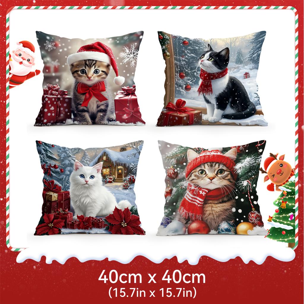 Christmas Themed Cat Pillowcase Bedroom Sofa Cushion Cover 100% Polyester Living Room Cushion Pillowcase Home Decor