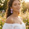 Glass Floral Pendant Earrings Sweet Crystal Drop Earrings Super Fairy Fabric Flower Earrings  Gift