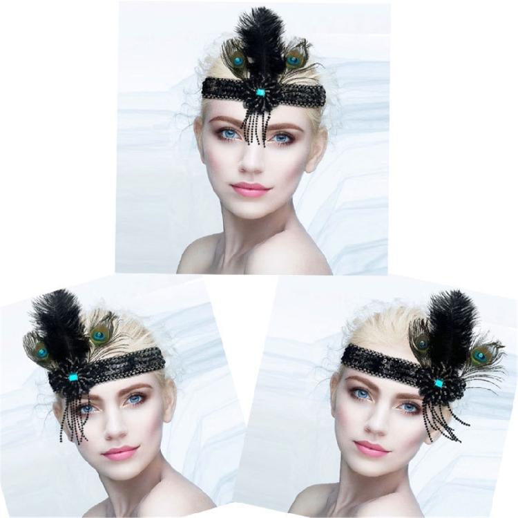 Sparkling Tassels Feather Hairband Elastic Stretch Design With Ostrich Peafowl Feather Stylish Headwear For Women Girls