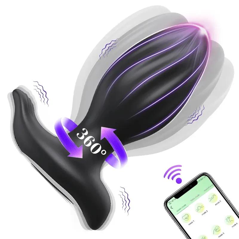 360° rotasjon Trådløs kontroll Anal Vibrator APP Bluetooth Butt Plug Menn Prostata Massasjer Mann Rumpe Anal Voksen Sexleketøy Par