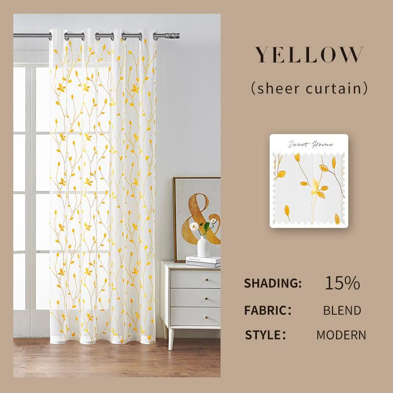 Leaf Embroidered Sheer Curtain Panel Bedroom Living Room Modern Minimalist Light Filtering Window Treatment