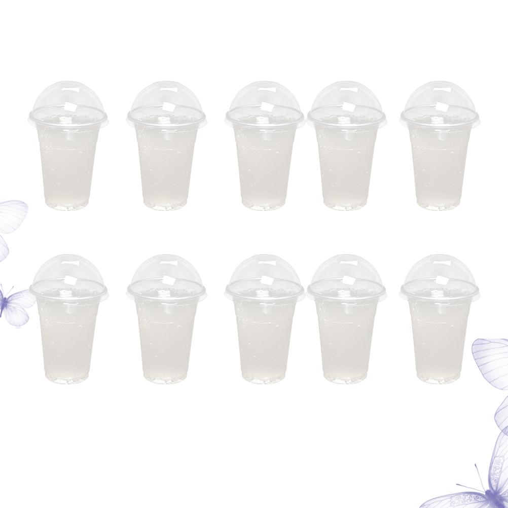 50 Sets of Clear Plastic Cups with Dome Lids 380ml Disposable Cups for Tea Fruit Juice Milk Tea Perfect for Kiosks Concession