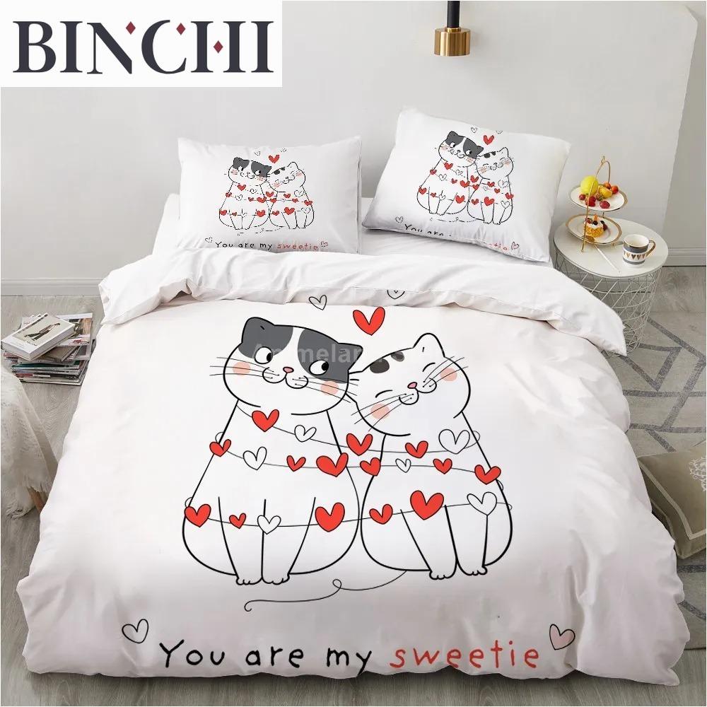 Cartoon Love Cats 3D Bedding Set Twin Queen King Size Duvet Cover Home Textile Decor Fashion Animal Print