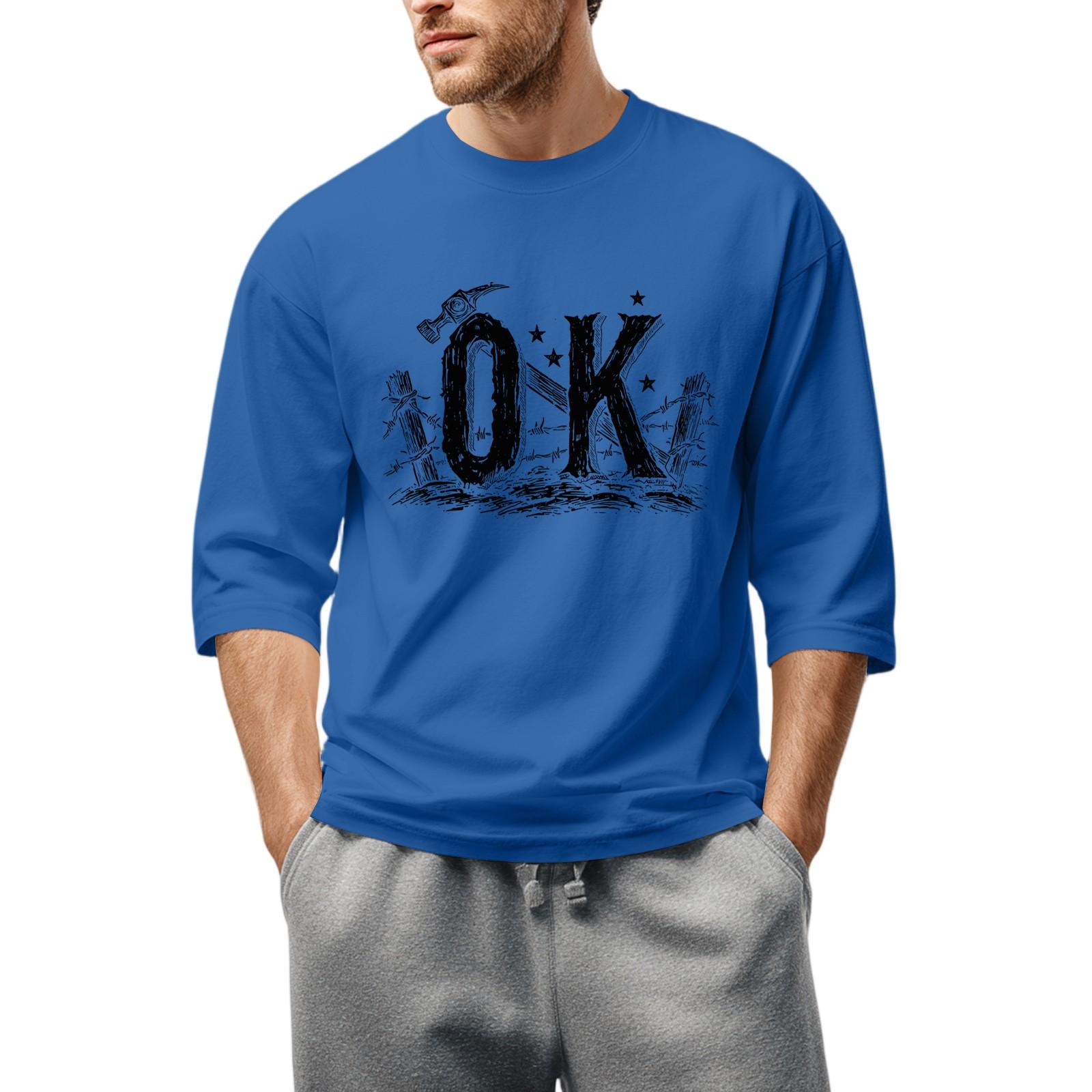 

Мужская повседневная модная футболка с круглым вырезом и рукавом три четверти L синий