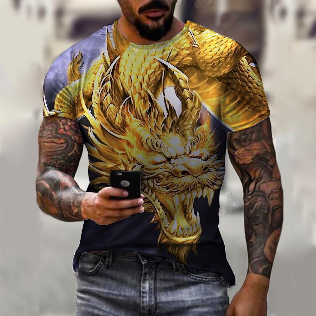 Men's T-Shirt For Men Clothing Unisex Dragon Graphic 3D Print Summer Top O-neck Short Sleeve Fashion Casual Tee Shirt Streetwear