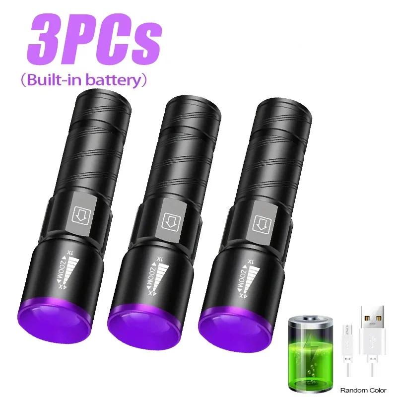 365nm Mini UV Led Flashlight Usb Rechargeable Aluminum Alloy Lamp Pet Stain Leakage Marker Ore Money Scorpion Detection Lights