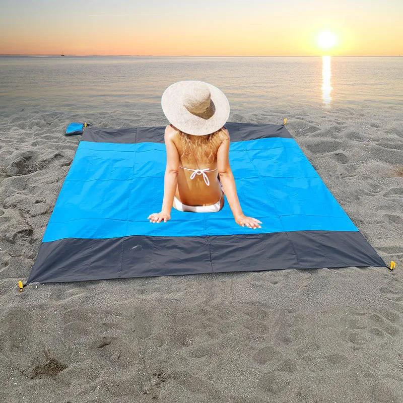 200x210cm Waterproof Pocket Beach Mat Folding Camping Sand Free Blanket Mattress Portable Lightweight Mat Outdoor Picnic Mat