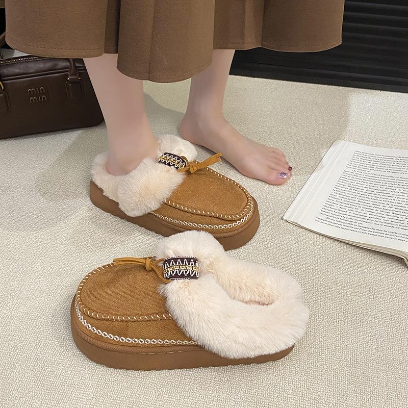 Women's Baotou EVA Plush Slippers Padded Warm Winter Thick Bottom Heightened Home Slippers Casual Hiking Indoor Shoes Snow Cotton Slippers
