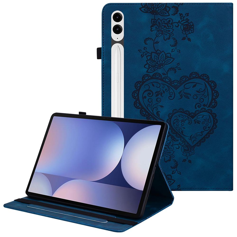 Leather Case For Samsung Galaxy Tab S10+/S9 FE+/S9+ Heart Imprint Foldable Stand Card Slot Stylus Holder Tablet Cover