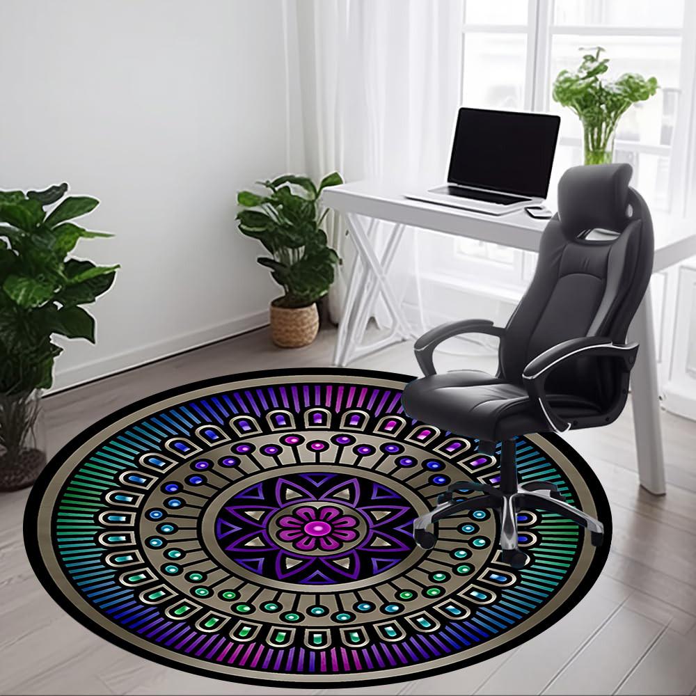 1pc Mandala Design Office Round Area Rug, Under Office Chairs Bedroom Living Room Home Decor, Room Deco, Available in Various Sizes