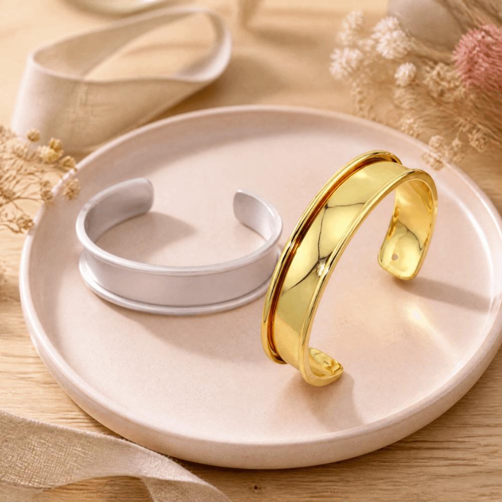 18K Genuine Gold Wide Concave Groove DIY Bracelet Smooth Simple Bracelet Base for Women