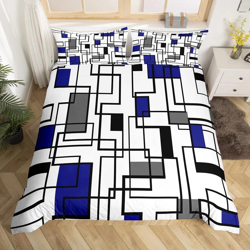 Geometric Squares Duvet Cover Set Red Beige Circle Bedding SetModern Simple Style Comforter CoverAbstract Art Quilt Cover King