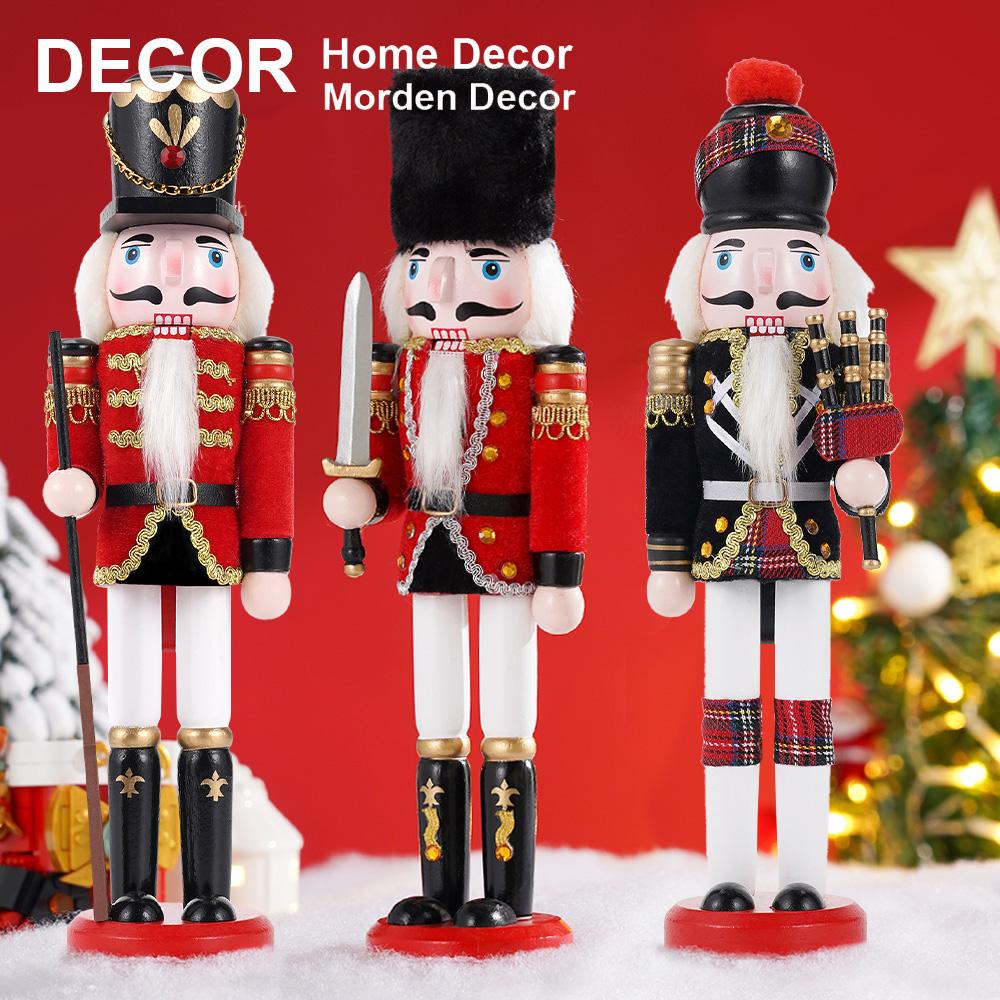 3pcs12inch Wooden Nutcracker Christmas Decor Soldier Traditional Handpainted Decorative Home/Office Christmas Decor In Gift Bo