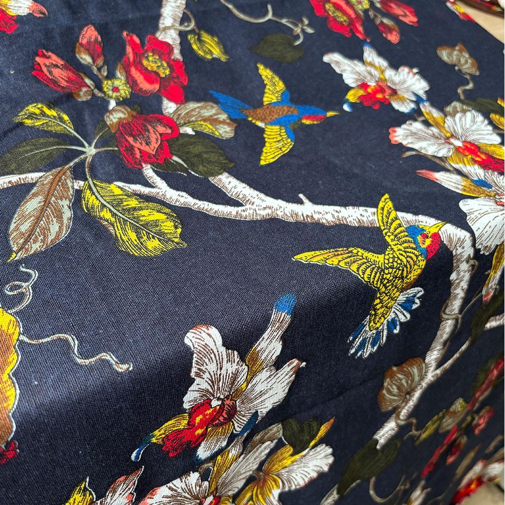 Classic Floral and Bird Linen Cotton Printed Fabric For Soft Goods Blanket DIY Patchwork Handicraft Clothes Furniture Upholstery