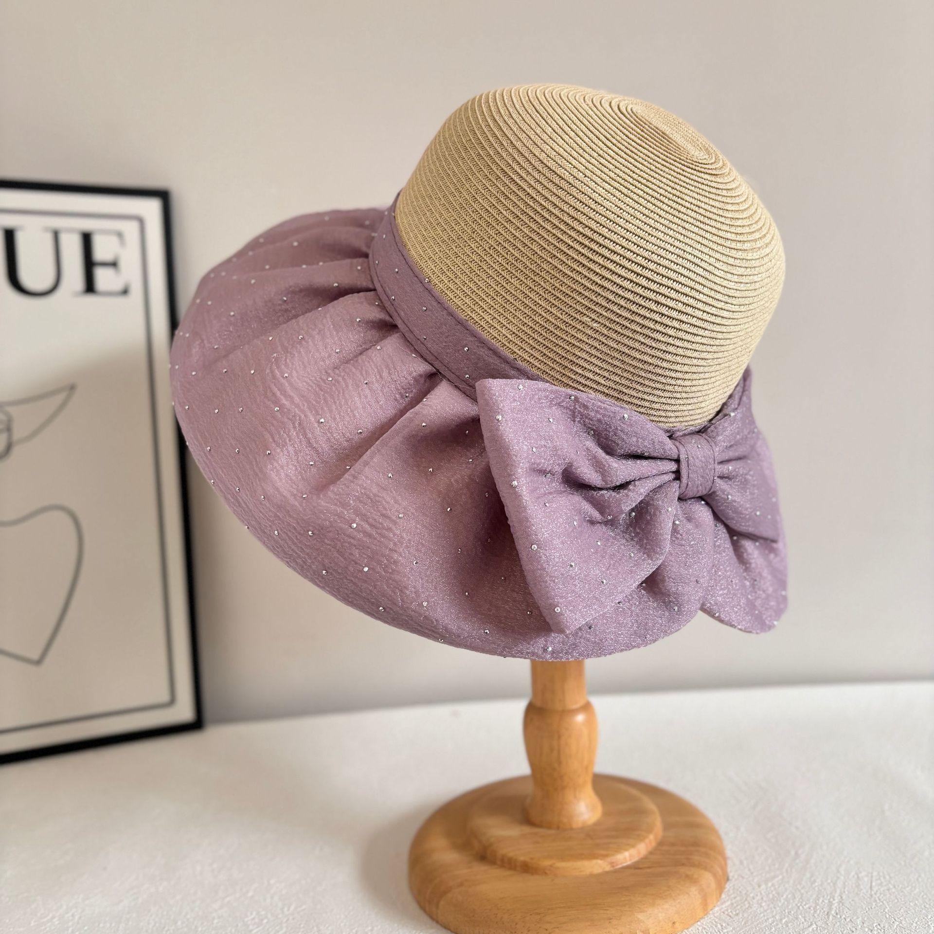 

Летняя новая детская панама от солнца 2025 с бантом, в горошек, из ситца-жатки, панама для лица M（56-58cm） фиолетовый