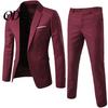 2Pcs/Set Plus Size Men Solid Color Long Sleeve Lapel Slim Button Business Suit