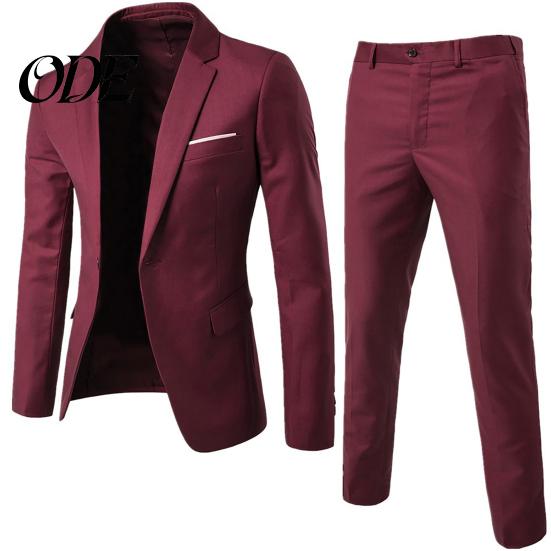 2Pcs/Set Plus Size Men Solid Color Long Sleeve Lapel Slim Button Business Suit