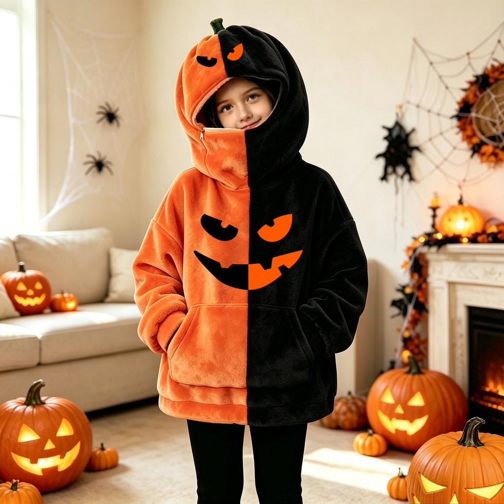 Dětská Unisex mikina s kapucí na Halloween s vintage designem dýně