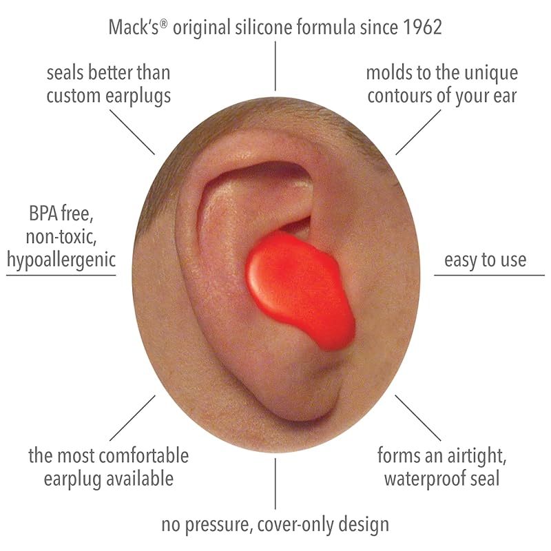 Macks Pillow Soft silicone earplugs 6 pairs Orange [Prevents noise while working or studying. Waterproof earplugs that can be used while swimming. For