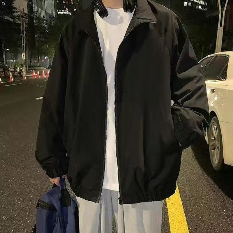 

Весенне-осенняя корейская модная однотонная куртка с воротником-стойкой, мужская повседневная ветрозащитная свободная удобная куртка высокого качества M-4XL 4XL