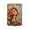 Vintage Floral Metal Poster, Redhead Girl Engraving 8x12 Inch for Living Room
