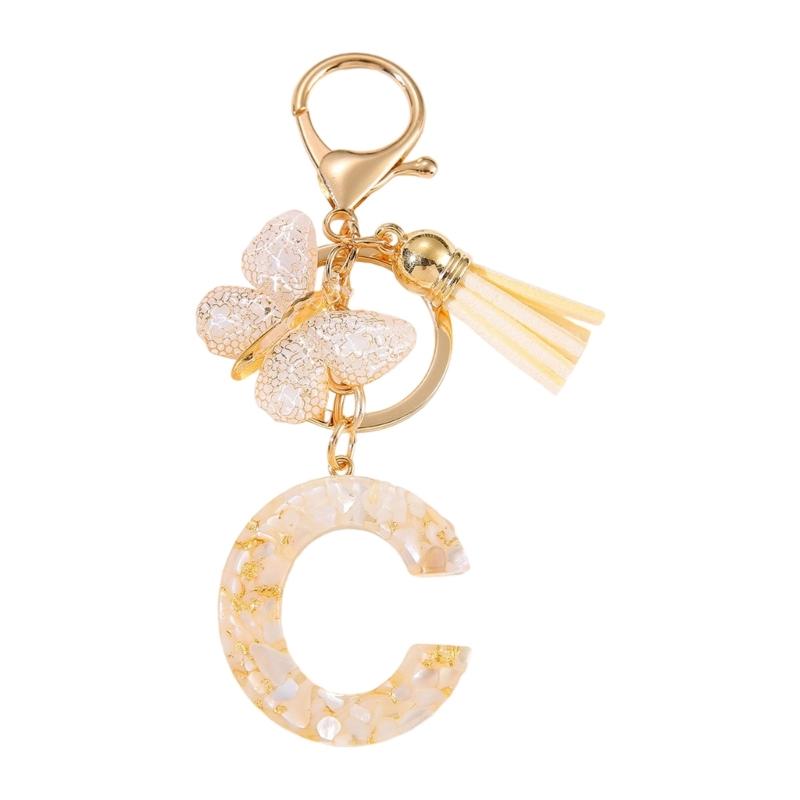 Trendy Metal Resin Keychain Butterfly Letter Tassels Designs Corrosion Resistant Lightweight Keyring For Women