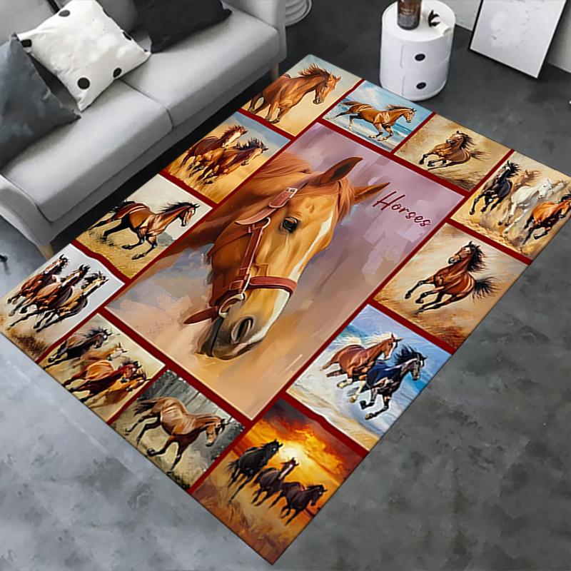 1 Stück Pferd, Reitsport, Pferdekunst Büro Teppich Weich Polyester Eingangsteppich Waschbar Rutschfest Machi