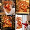 Holiday Window Display Supplies 2027 Red Golden Sheep Cling, Electrostatic Glass Sticker with Cornucopia, PVC Waterproof Easy Install Clings Decal for