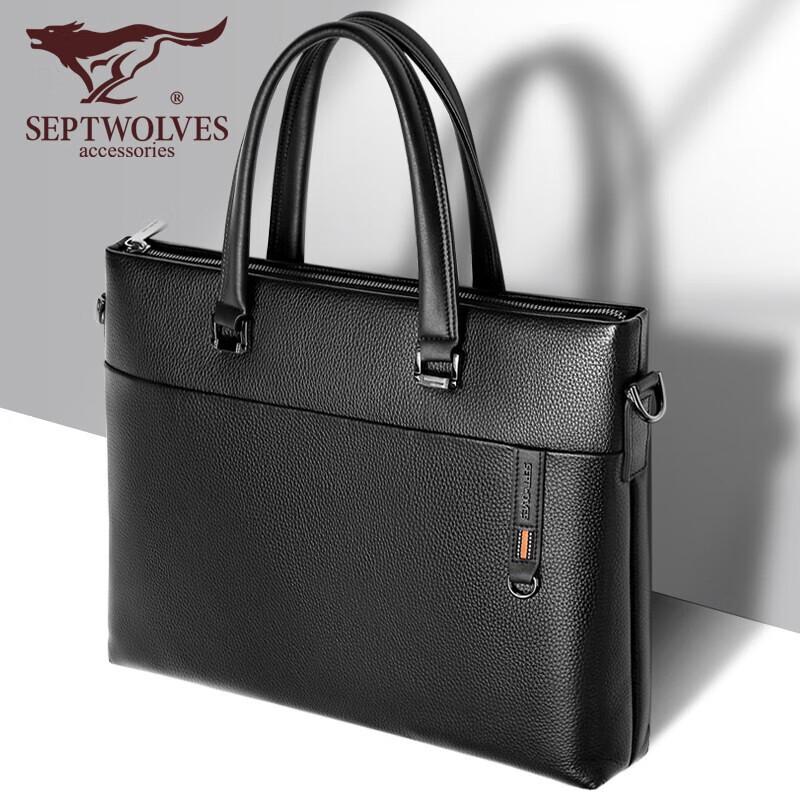 Qipilong Men's Top-Grain Leather Business Briefcase